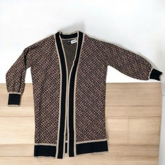 River Island Geo Pattern Open Front Cardigan Women Size M Brown - Picture 7 of 11